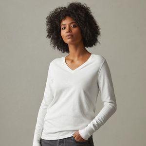 PREMIUM SLUB V-NECK TEE LONG Sleeve - white woman size s